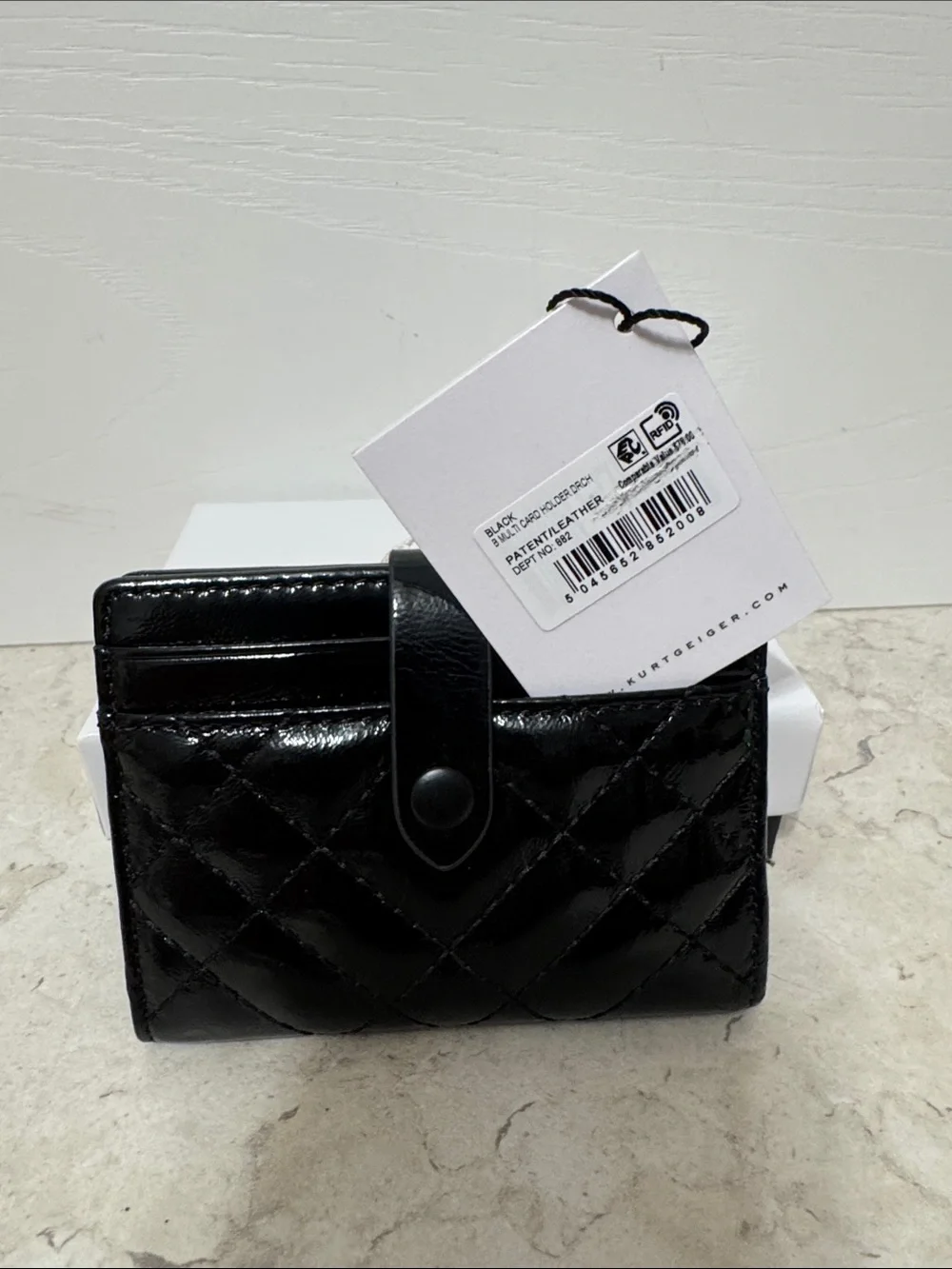NWT and box Kurt Geiger Black London drench Quilted Patent Card Holder